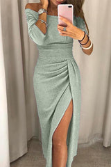 Shiney | Women’s Off-Shoulder Ruched Midi Dress