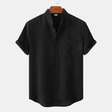 Alarie | Men’s Heathered Linen-Blend Collarless Shirt