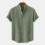 Alarie | Men’s Heathered Linen-Blend Collarless Shirt