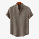 Alarie | Men’s Heathered Linen-Blend Collarless Shirt