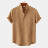 Alarie | Men’s Heathered Linen-Blend Collarless Shirt