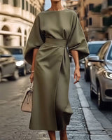 Celesia | Women’s Lantern Sleeve Belted Dress