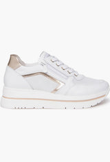 Chic Hidden Wedge Sneakers in White/Gold with Lace-Up Design and Perforated Panels