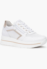 Chic Hidden Wedge Sneakers in White/Gold with Lace-Up Design and Perforated Panels