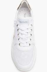 Chic Hidden Wedge Sneakers in White/Gold with Lace-Up Design and Perforated Panels
