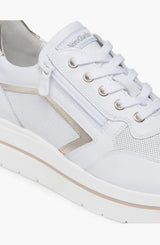Chic Hidden Wedge Sneakers in White/Gold with Lace-Up Design and Perforated Panels