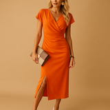 Lunarie | Women’s V-Neck Midi Dress with Front Split