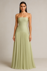 Marjaine | Women’s Strapless Pleated Maxi Dress