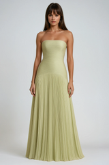 Marjaine | Women’s Strapless Pleated Maxi Dress