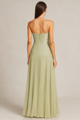Marjaine | Women’s Strapless Pleated Maxi Dress
