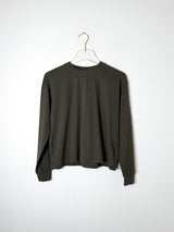 Olive Green Long Sleeve Crop Top for Women | Relaxed Fit Hemp Cotton Blend Tee