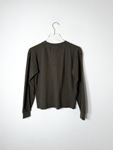 Olive Green Long Sleeve Crop Top for Women | Relaxed Fit Hemp Cotton Blend Tee