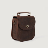 Sandra Vintage Leather Saddle Bag for Women | Distressed Brown Cowhide with Twist Lock and Detachable Strap