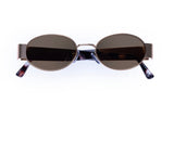 Satin Gold and Charcoal Tortoiseshell Oval Metal Sunglasses with Brown Mono Lenses