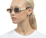 Satin Gold and Charcoal Tortoiseshell Oval Metal Sunglasses with Brown Mono Lenses