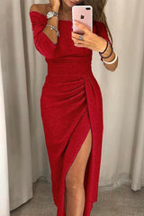 Shiney | Women’s Off-Shoulder Ruched Midi Dress