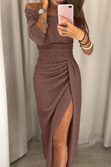 Shiney | Women’s Off-Shoulder Ruched Midi Dress