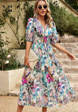Roxie | Women’s Floral Puff Sleeve Midi Dress
