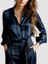 Velora | Women’s Long-Sleeve Satin Blend Blouse